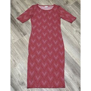 Lularoe XXS red long geometric heart valentines work wear‎ dress